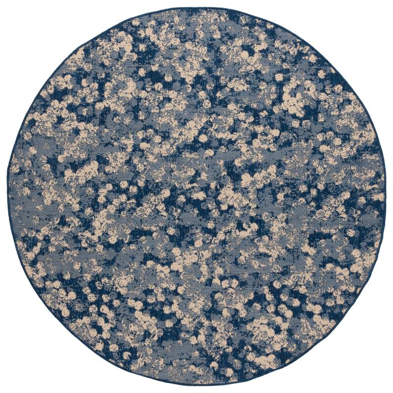 SAFAVIEH Courtyard Nerina Indoor/ Outdoor Waterproof Backyard Patio Rug - 6'7" Round - Navy/Beige