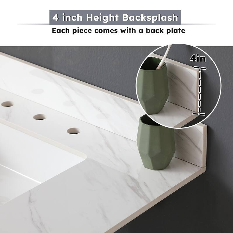 Durable 37-Inch Sintered Stone Vanity Top, Pre-Drilled Faucet Hole, and Carrara White Pattern - 37.01in L