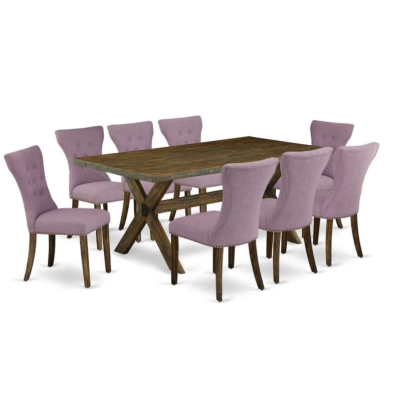 Asian Fusion Dining Set - 9 Piece Table & Chair Set - 40x72 Inch Rectangle Table with 8 Parson Chairs