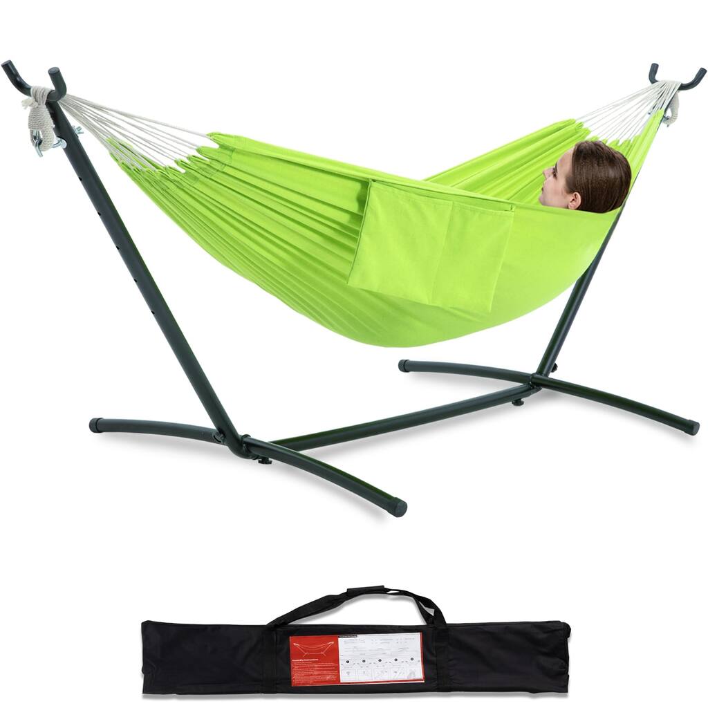 Double Hammock with Space Saving Steel Stand 2 Person Heavy Duty Garden Yard Outdoor 450lb Capacity Hammocks