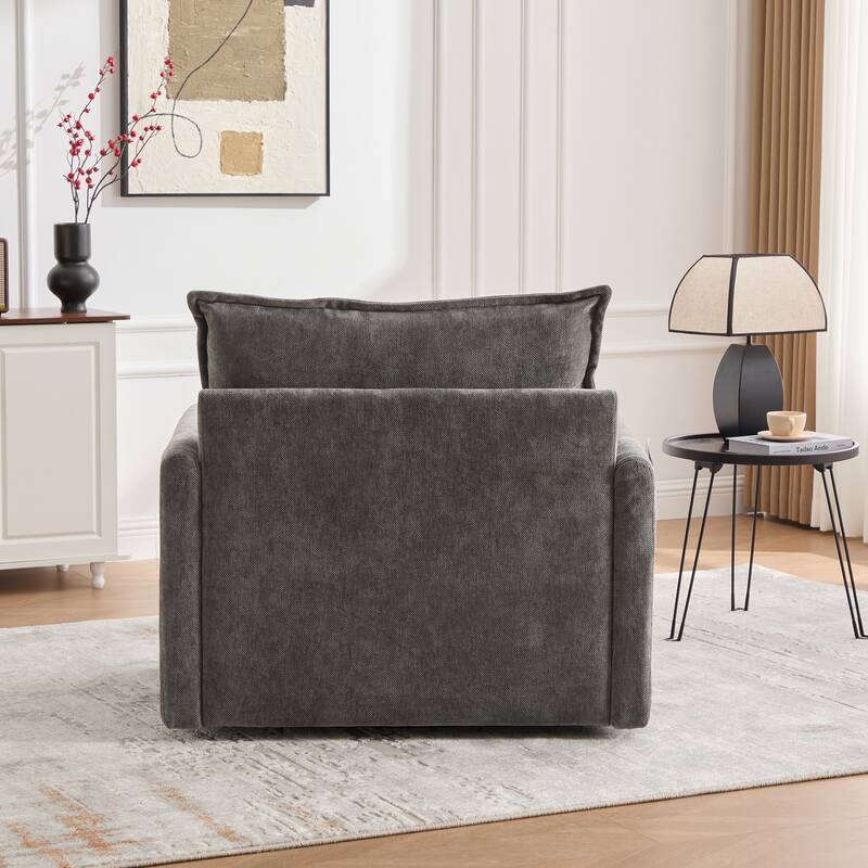 Swivel Barrel Chair - Mid Century Modern Chair, Thick Padded Arm Chair with Solid Metal Base, Comfortable Single Sofa Chair