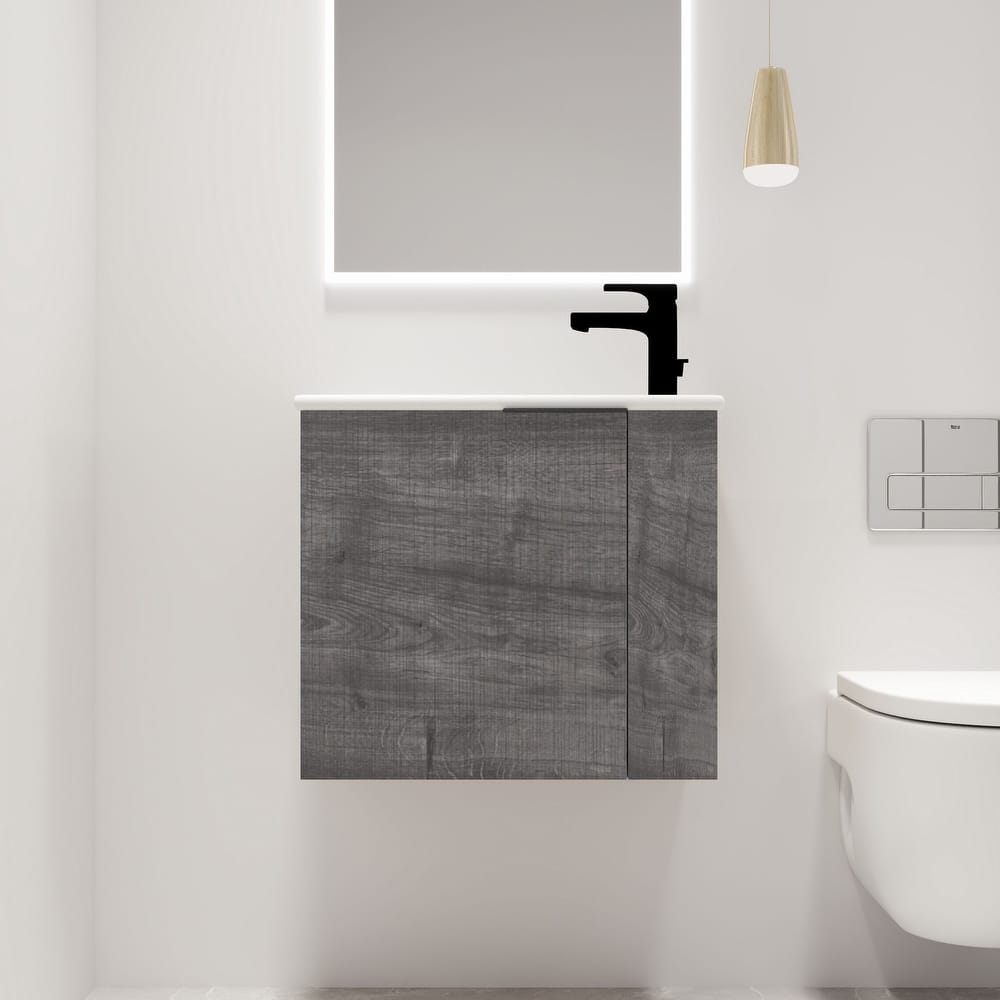 Malwee 22" Floating Bathroom Vanity, Mini Wall Mounted Bathroom Vanity, Single with Ceramic Top and Soft Close Door
