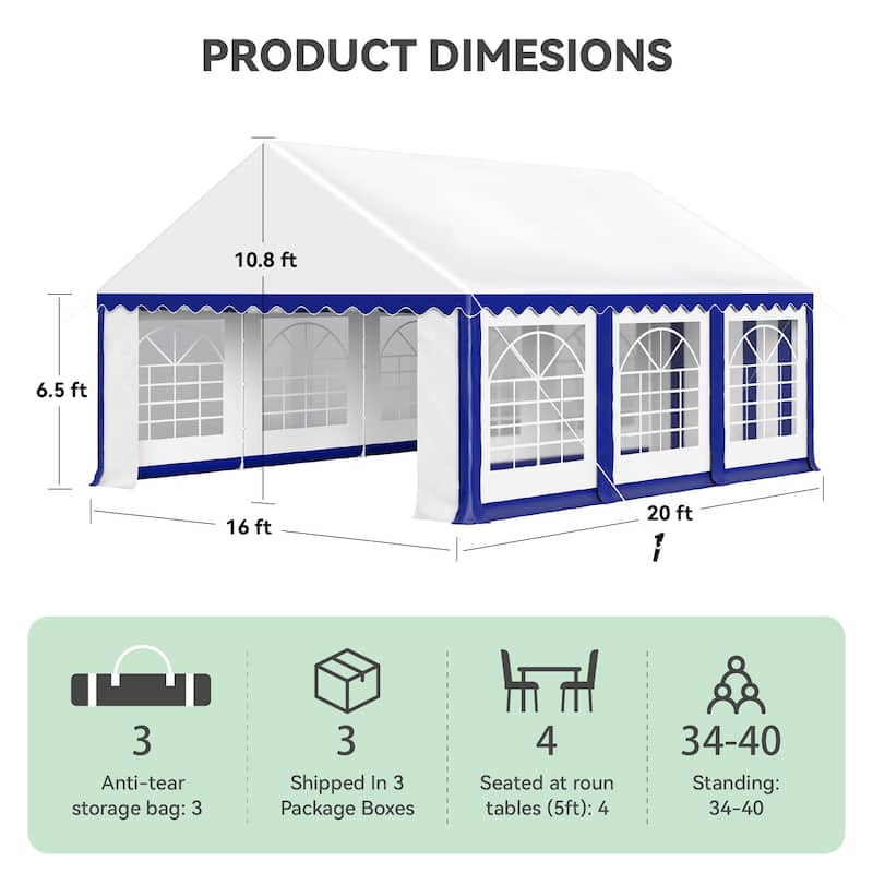 13 x 26 FT Wedding Party Tent with 8 Removable Walls Outdoor PE/Iron Heavy Duty Gazebo Canopy Tent