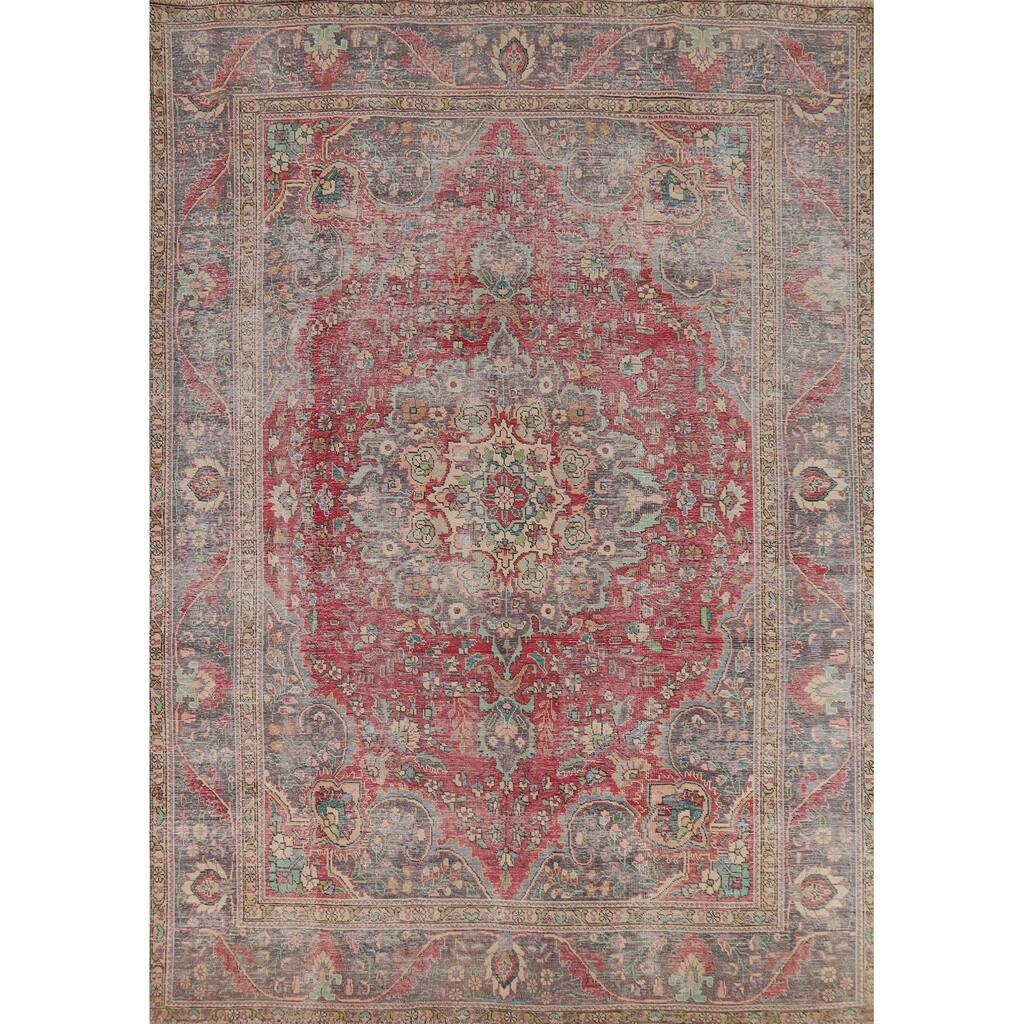 Geometric Tabriz Persian Vintage Area Rug Handmade Wool Carpet - 7'8"x 11'3"