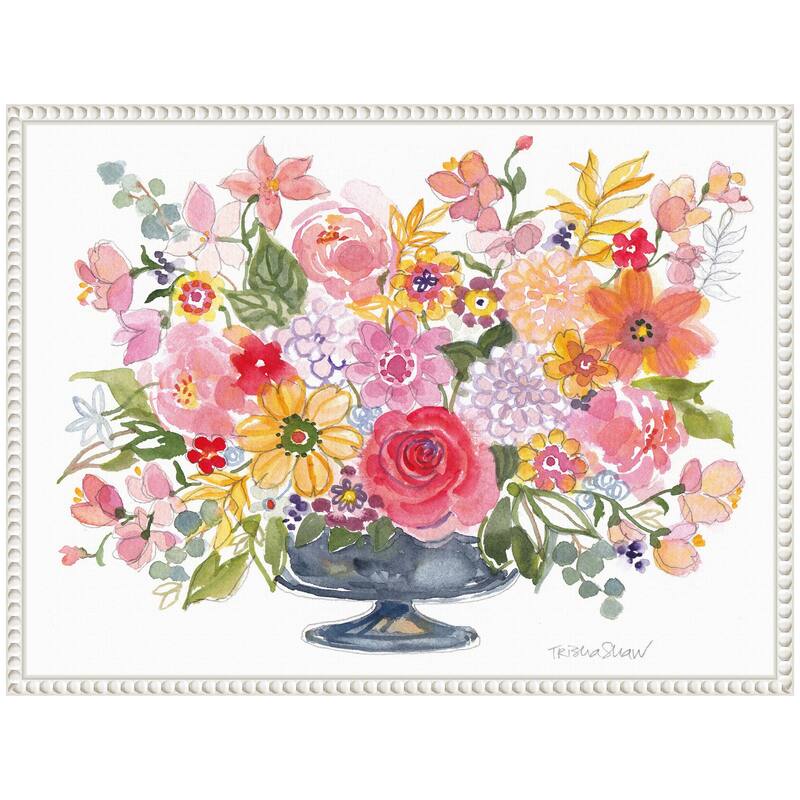 Kate and Laurel Sylvie Bright Floral Juicy Arrangement With Pencil Framed Canvas by Patricia Shaw