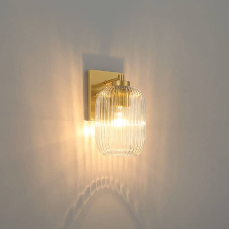 Acroma Brass Wall Light with Ribbed Glass Shade
