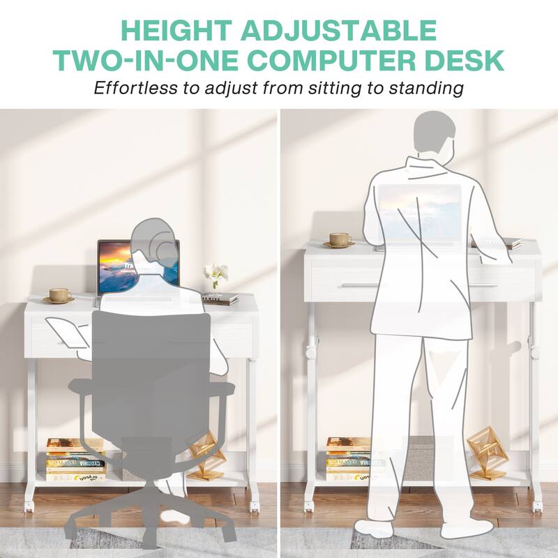 Portable Mobile Laptop Desk with Drawers, Rolling Standing Sofa Side Table for Home Office