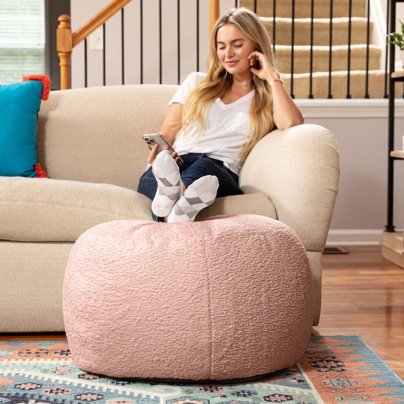 Jaxx Ellis Pouf - Modern Shearling Faux-Lamb Plush Fleece Ottoman - Large - Pink