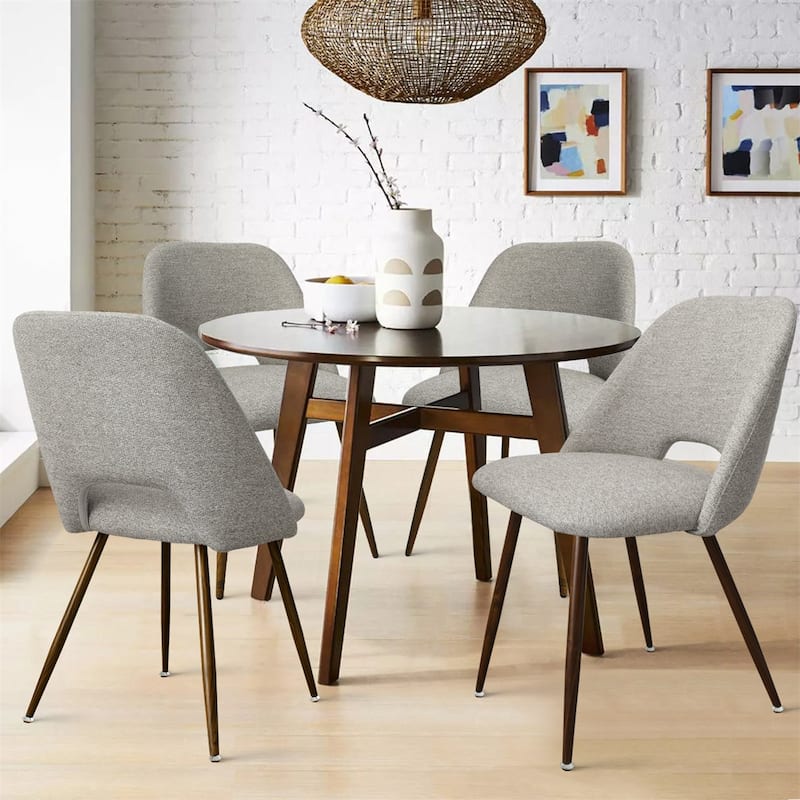 Upholstered Modern Cutout Back Dining Chair with Walnut Leg（Set of 4) - Grey