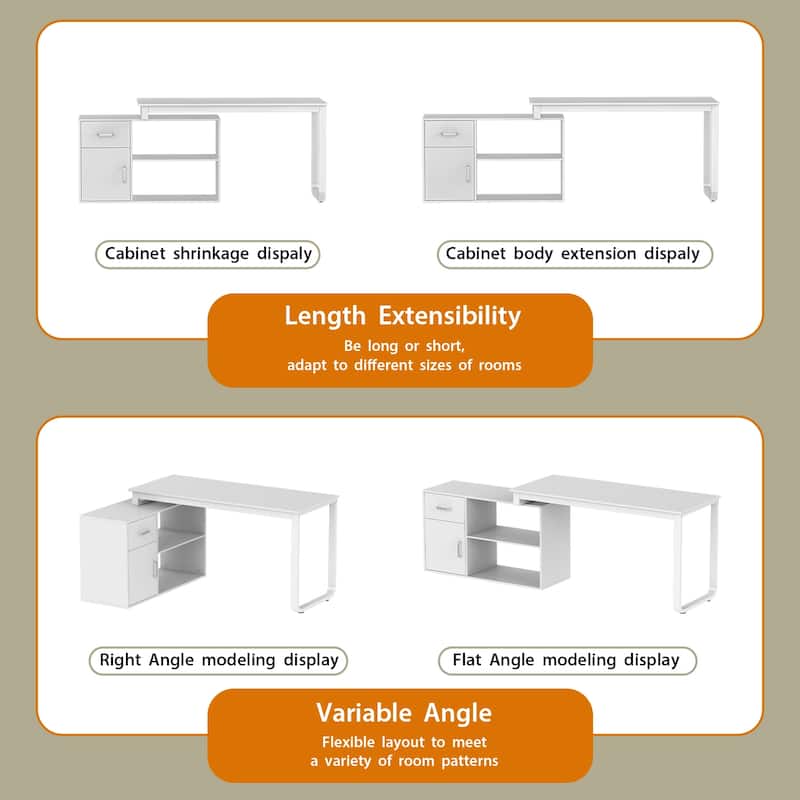 Timechee 55-inch L Shaped Office Computer Desk w/ Drawers Cabinet, White