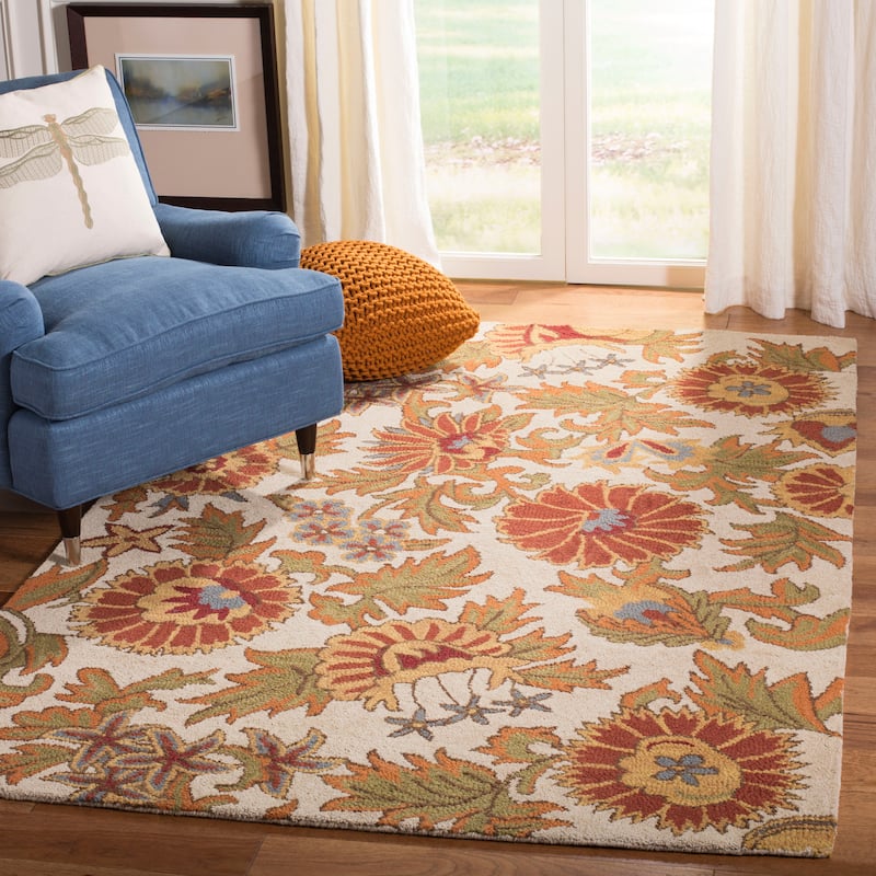 SAFAVIEH Handmade Blossom Kseniya Modern Floral Wool Rug - 5' x 8' - Ivory/Multi