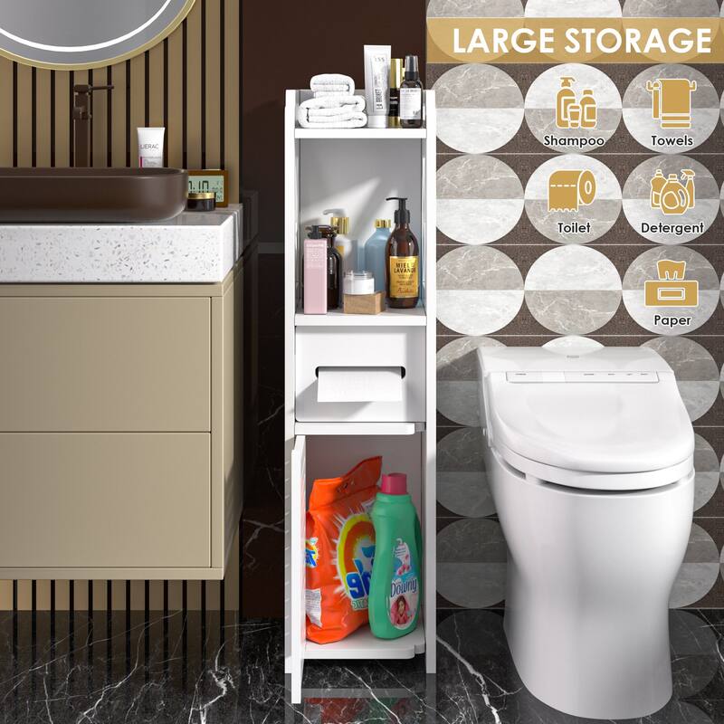 VECELO White Small Bathroom Storage Cabinet Toilet Paper Storage for Half Bathroom Narrow Toilet Paper Cabinet