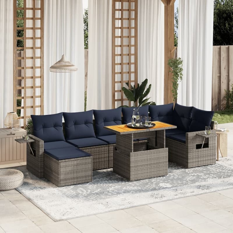 vidaXL Patio Sofa Set with Cushions Outdoor Furniture 8 Piece Poly Rattan - 21.7 x 24.4 x 27.2 - Grey