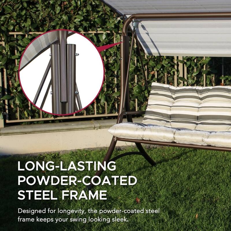 SUNJOY 3 Seat Deluxe Patio Swing Steel Frame, Adjustable Canopy Cushions Made in Italy