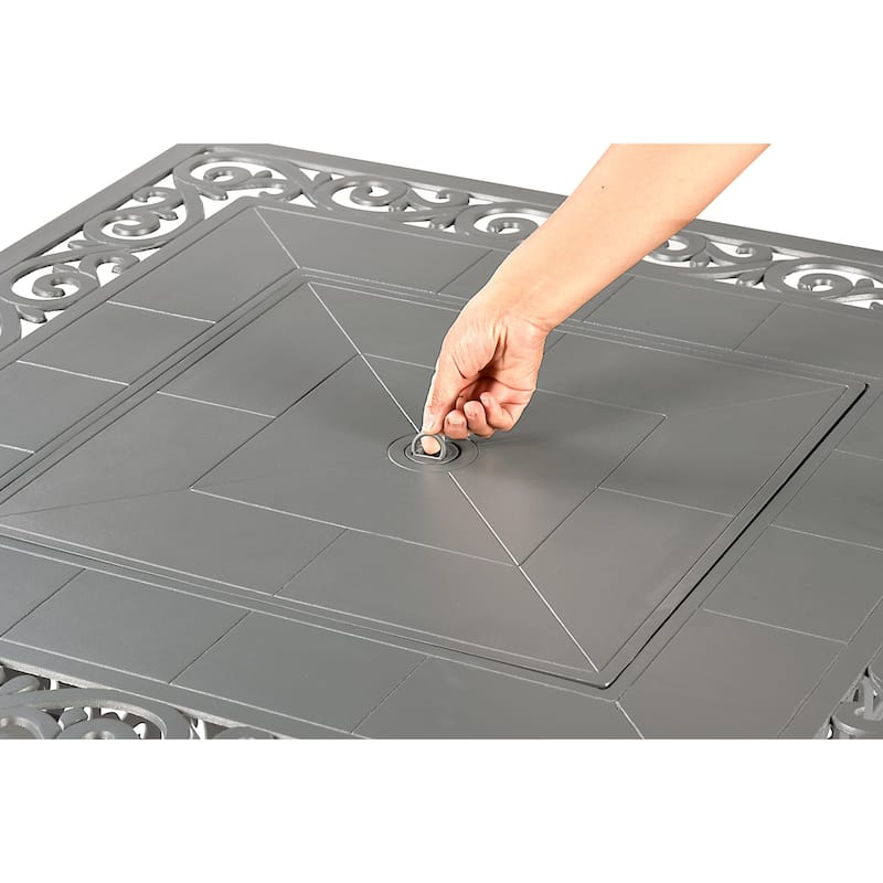 Square 42 in. x 42 in. Aluminum Propane Fire Pit Table with Glass Beads, Two Covers, Lid, 57,000 BTUs - N/A
