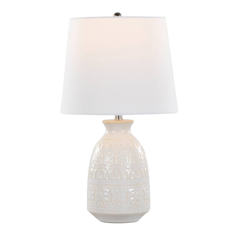 Porch & Den Claudia 20" Ceramic Table Lamp with Patterned Base & Linen Shade (Set of 2) - 20