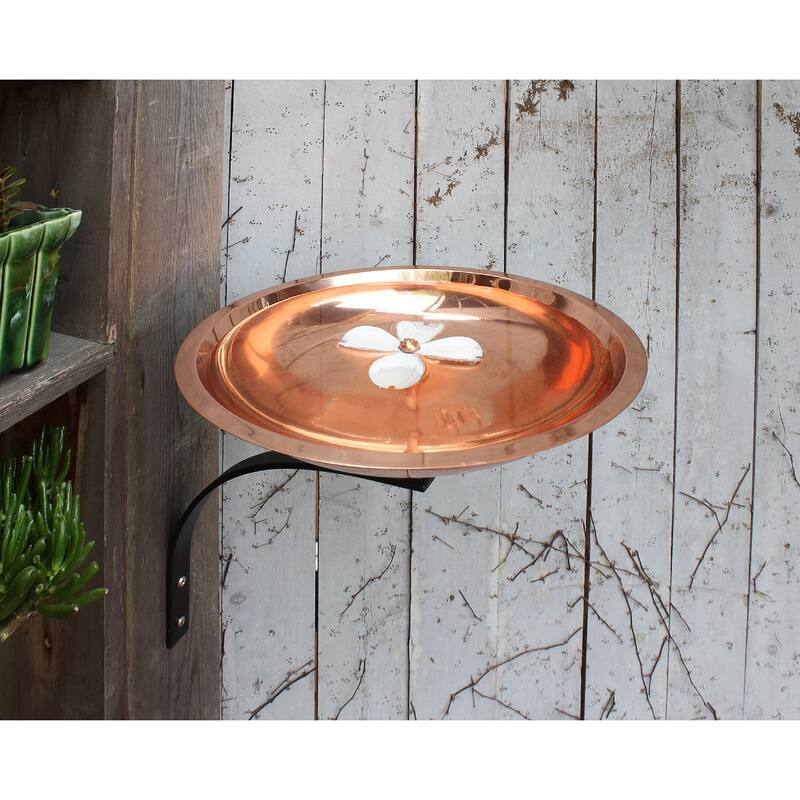 Achla Designs Dogwood Garden Birdbath w/Wall Mount Bracket, 12 Inch Wide, Copper Plated and Colored Patina Finish
