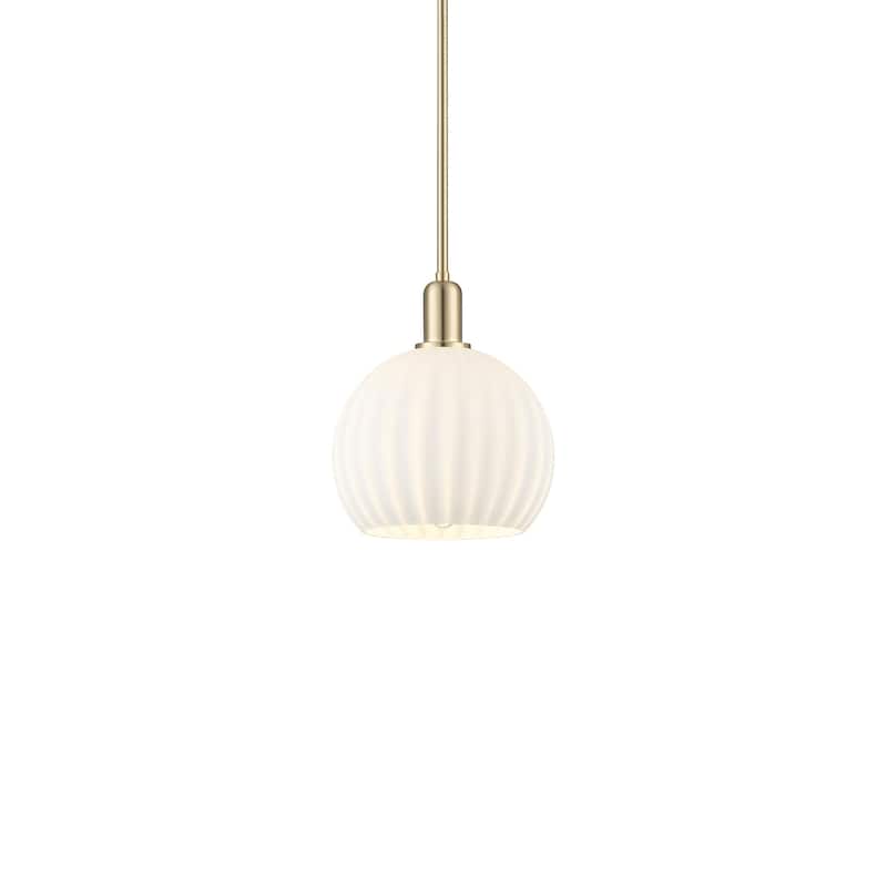 Innovations Lighting 716-1S-13-10 White Venetian Pendant White - Champagne Bronze / White Venetian