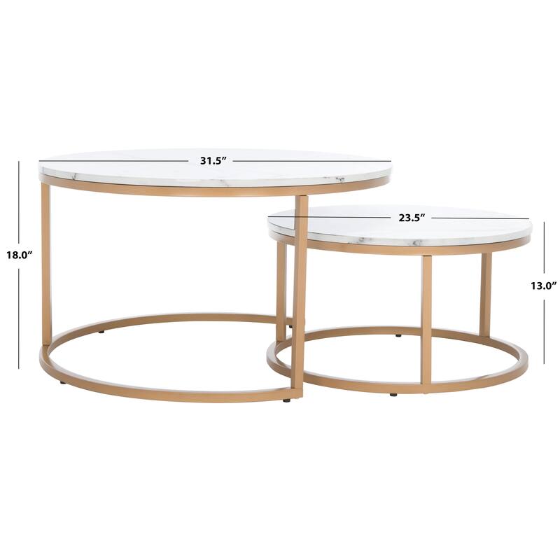 SAFAVIEH Elberta 2 Round Nesting Coffee Table - 43" L x 36" D x 18" H - 32Wx32Dx18H - Marble/Gold