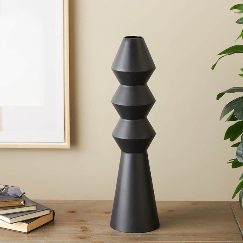 Metal Art Deco Fluted Vase - Black - Roche River Decor