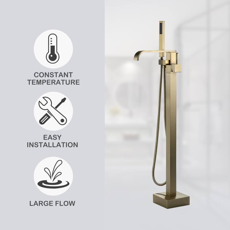 Luxury Brushed Gold 2-Way Bathtub Faucet Freestanding Tub Filler With Handheld Shower