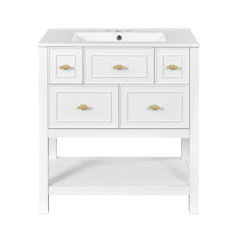 60'' Bathroom Vanity With Ceramic Sink Combo, Free Standing Single Vanity Set With 5 Drawers,Solid Wood FrameStorage Cabinet
