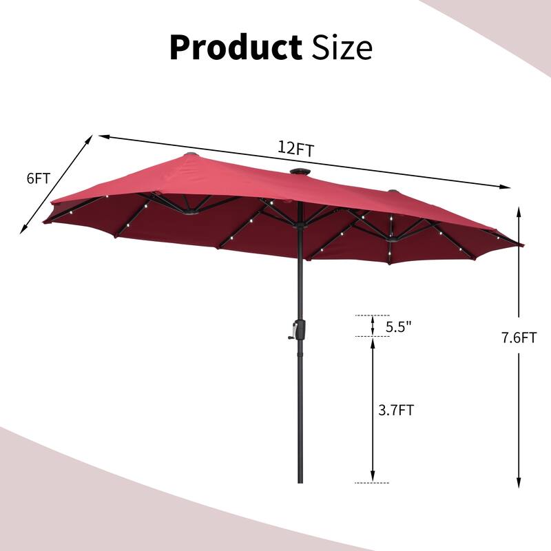 Autlaycil 13 ft Patio Umbrella with 36 Solar Lights & Crank System for Outdoor