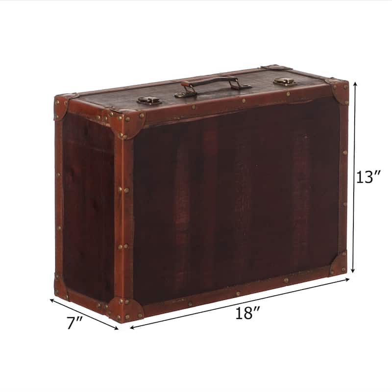 Vintiquewise Cherry Wooden Vintage-style Suitcase with Leather Trim - Exact Color