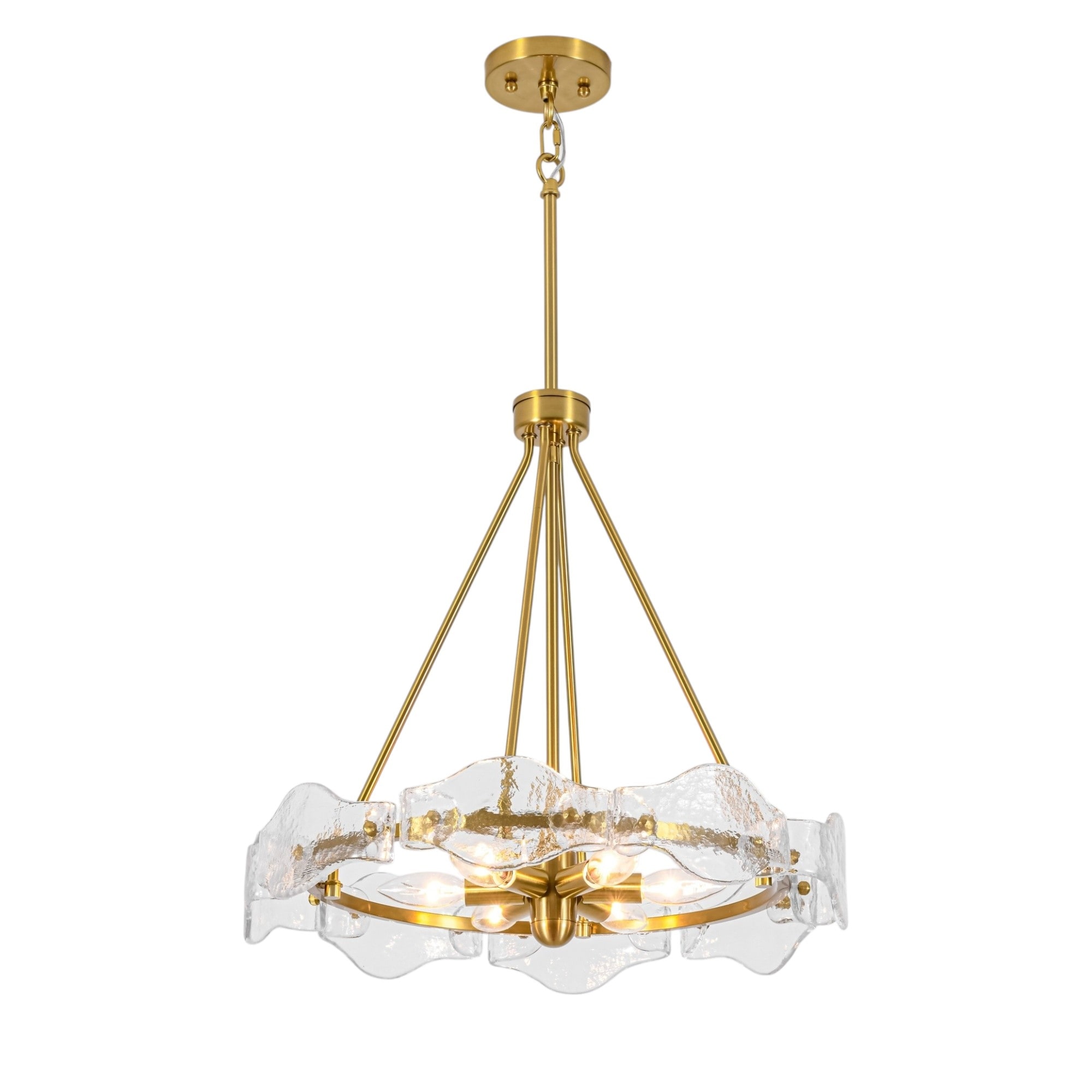 Rennnsan 20 in. 6-Light Modern Brass Clear Glass Round Chandelier - 19.7 in. Dia × 19.7 in. H