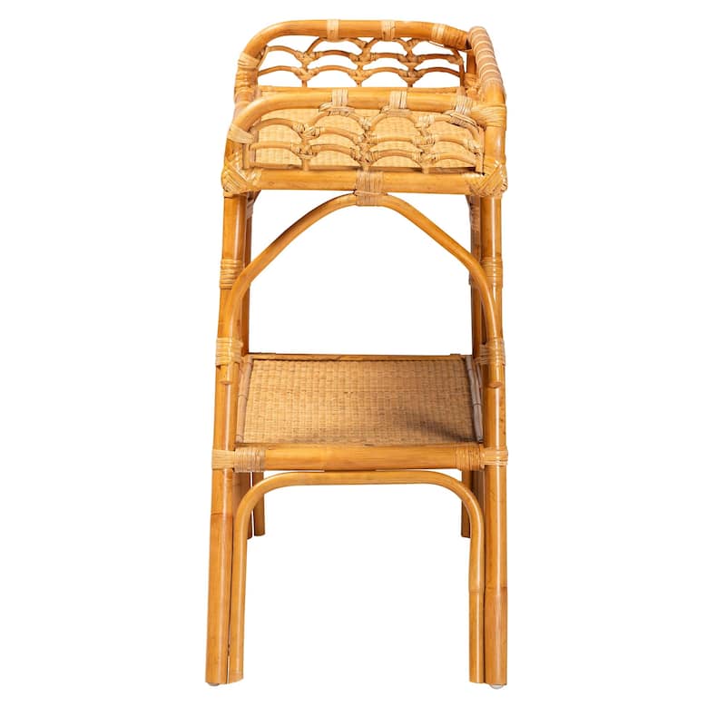 Nayana Modern Bohemian Natural Rattan 2-Tier Console Table