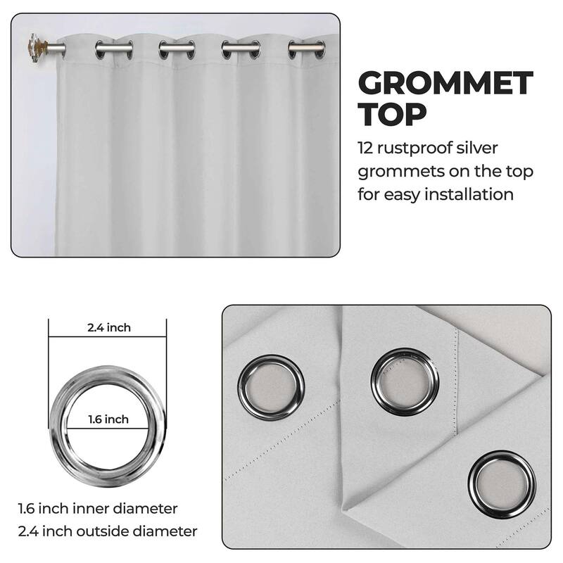 Superior Solid Machine Washable Room Darkening Grommet Blackout Curtains, Set of 2