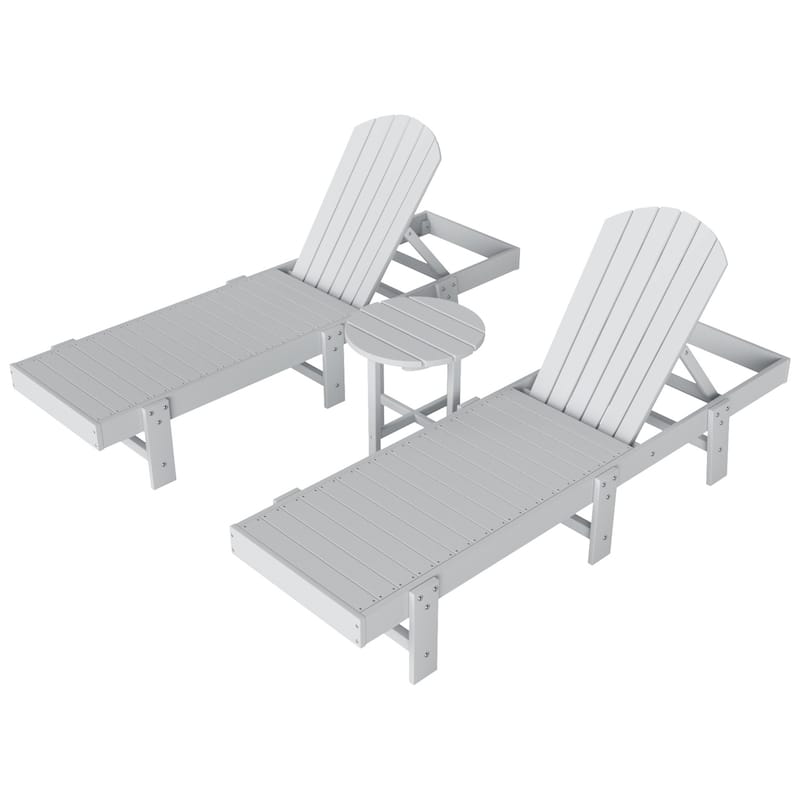Altura Armless Poly Eco-Friendly All Weather Reclining Chaise Lounge with Side Table Set (3-Piece Set)