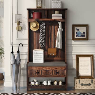 3-in-1 69 inch Hall Tree with 4 Hooks,Entryway Bench