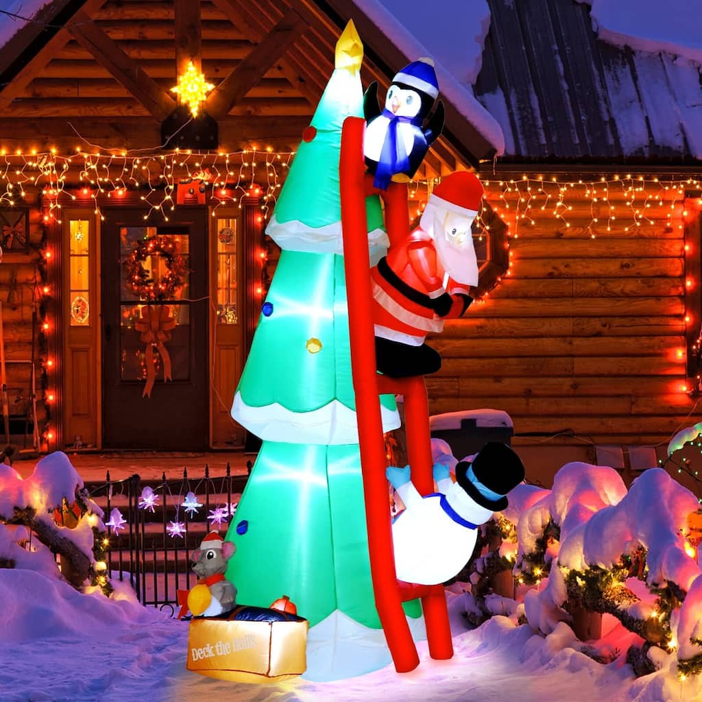 Inflatables Christmas Tree Outdoor Decorations with Santa Clauss and Penguins Inflatables Christmas Tree