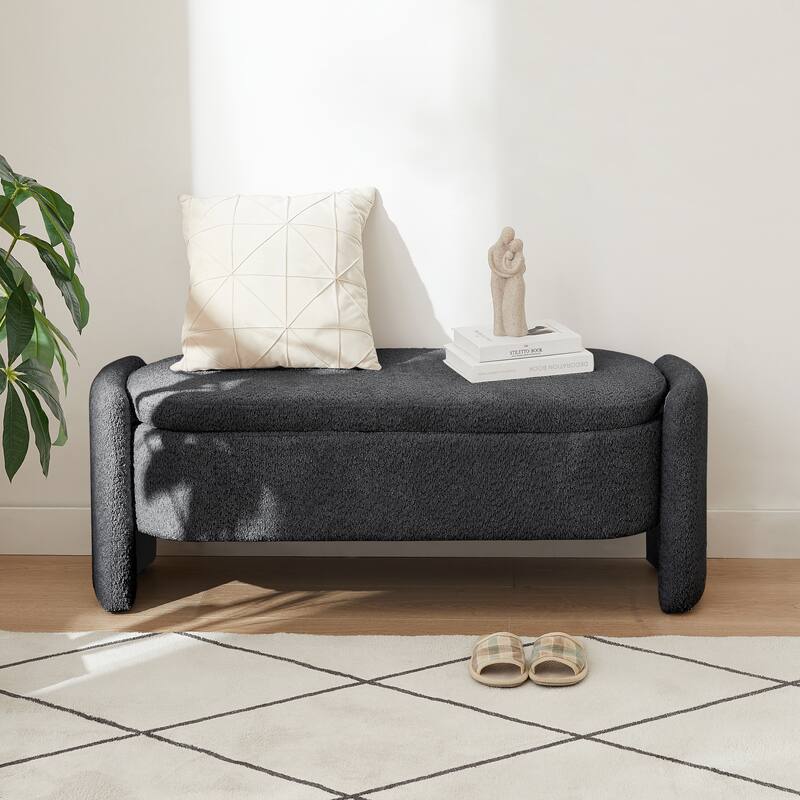 3D Lamb Fleece Fabric Storage Bench with Arc-shaped Sides