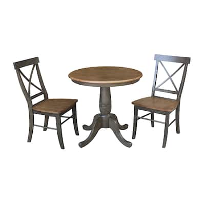 30" Round Top Pedestal Table With 2 X-Back Chairs - 3 Piece Set