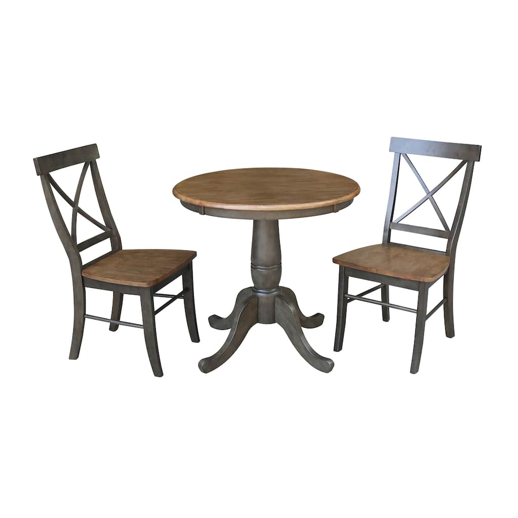 30" Round Top Pedestal Table With 2 X-Back Chairs - 3 Piece Set
