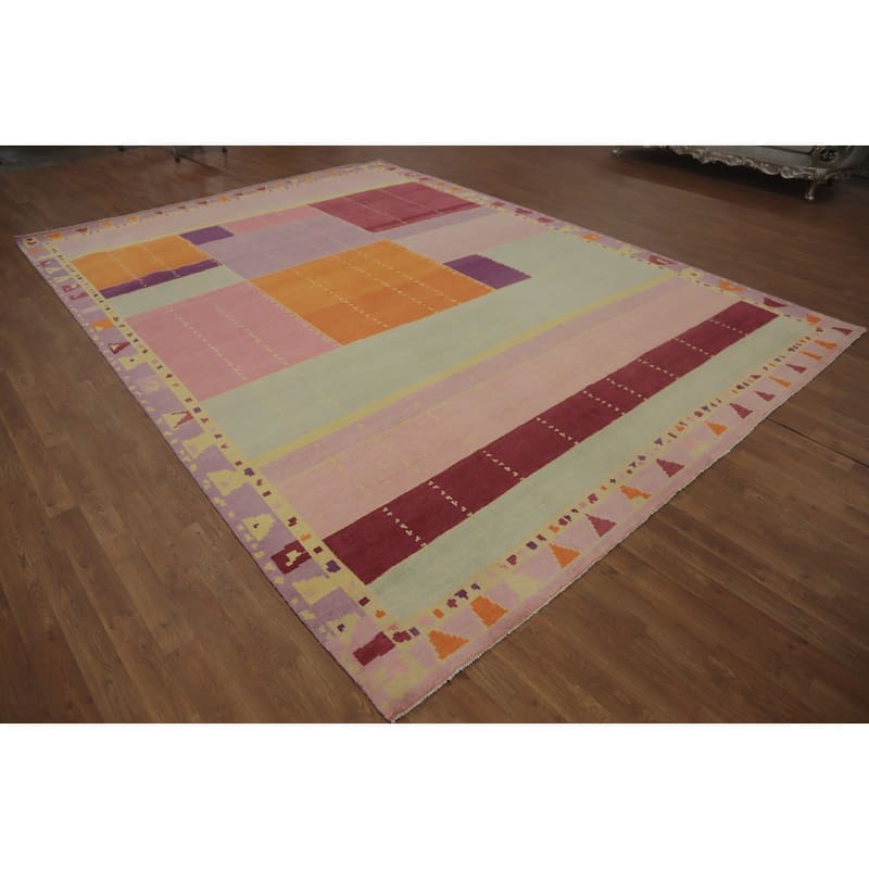 Geometric Gabbeh Vegetable Dye Area Rug Handmade Wool Carpet - 12' 9'' X 9' 0''