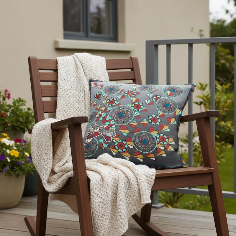 HomeRoots Set of Two 16" X 16" Gray and Yellow Peacock Blown Seam Floral Indoor Outdoor Throw Pillow - 16.00' X '16.00' X '5.00 - Yellow/Gray - 16.00' X '16.00' X '5.00