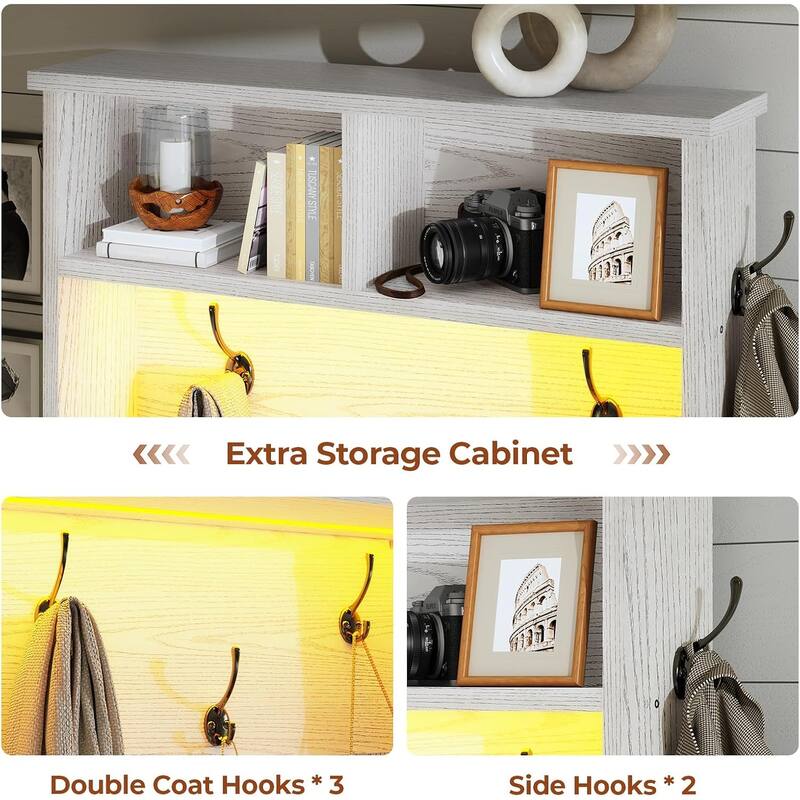 Hall Tree w/ Bench Shoe Storage Shoe Cubby Barn Door Adjustable Shelf