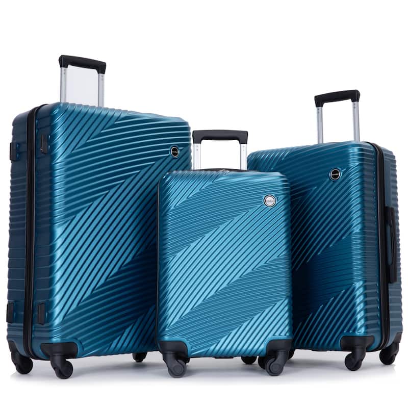 3 Piece Luggage Sets PC+ABS Lightweight Suitcase with Two Hooks, Spinner Wheels, (20/24/28)