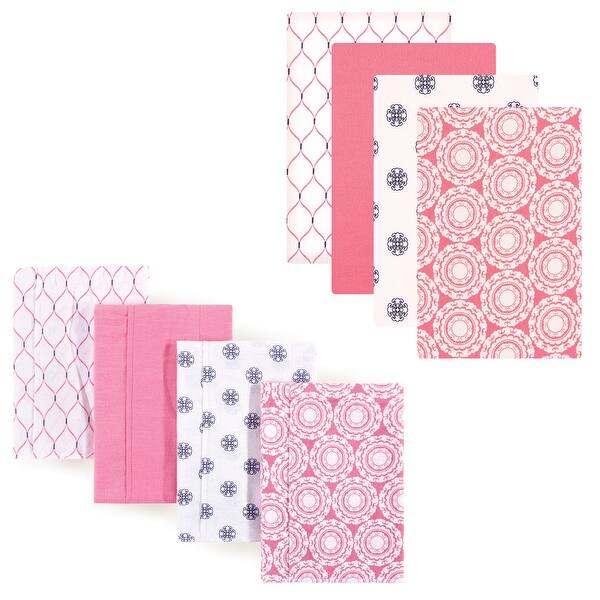 slide 1 of 1, Hudson Baby Infant Girl Cotton Flannel Burp Cloths and Receiving Blankets, 8-Piece, Medallion, One Size - Medallion - One Size One Size - Medallion