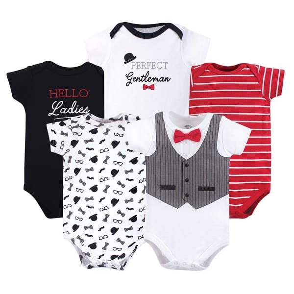 slide 1 of 1, Little Treasure Baby Boy Cotton Bodysuits 5pk, Gentleman 0-3 Months - Gentleman Short-Sleeve