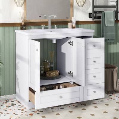 36'' Shaker Style Bathroom Vanity with/without Sink Top, Bathroom Storage Cabinet with 4 Soft-close Drawers & 2 Soft-close Doors