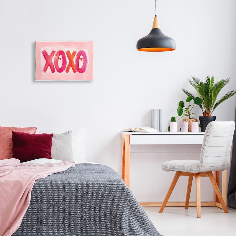 Stupell Pink XOXO with Hearts Wall Plaque Art Design By LSR Design Studio