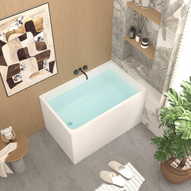 GDFStudio - Alistair Compact Freestanding Soaking Bathtub with Supportive Built-In Seat
