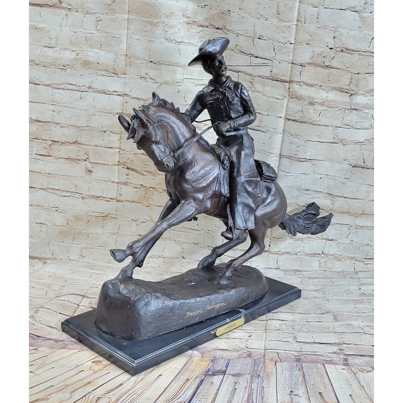 Frederic Remington Cowboy On Horseback Bronze Sculpture Statue Western Decor