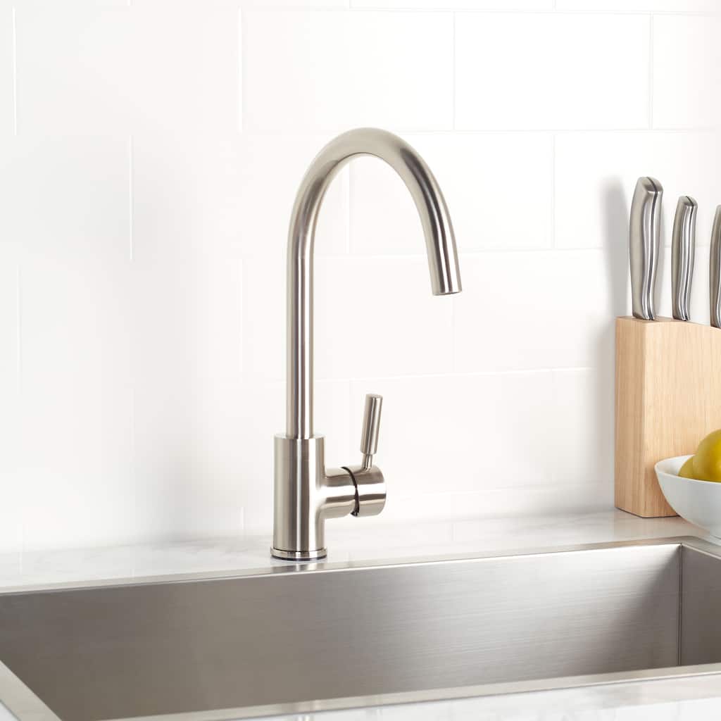SAFAVIEH Home Avanti Single Handle Nickel Kitchen Faucet - 2"W x 9"D x 15"H