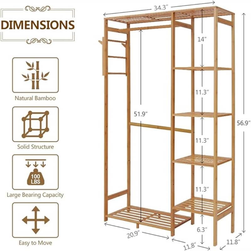 Garment Rack 6 Tier Storage Shelves - 12"D x 35"W x 57"H