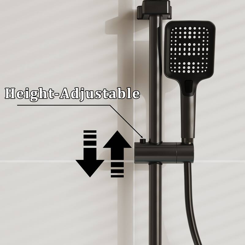 Shower System with LED Temperature Display, 4 Function Piano Button Shower Panel with Rainfall Shower Head, Handheld Shower